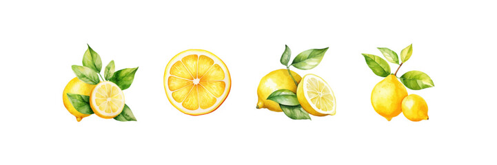 Watercolor lemon set. Vector illustration design.