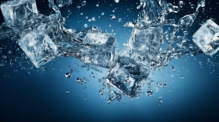Frozen Motion Ice Cubes Splashing into Crystal