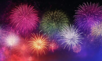 Fototapeta premium Fireworks on the night sky background