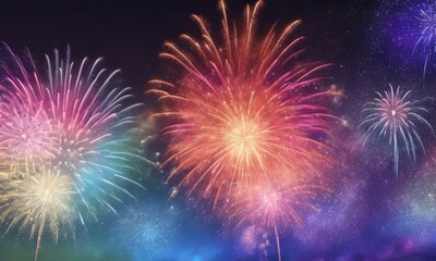 Fototapeta na wymiar Fireworks on the night sky background