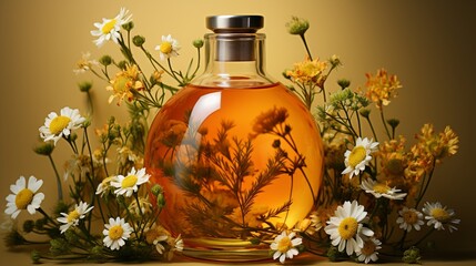 chamomile flower essentials oil Matricaria chamomilla natural extract - obrazy, fototapety, plakaty