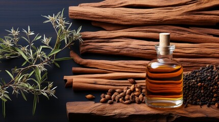 Sandalwood essentials oil Santalum album gentle natural scent - obrazy, fototapety, plakaty