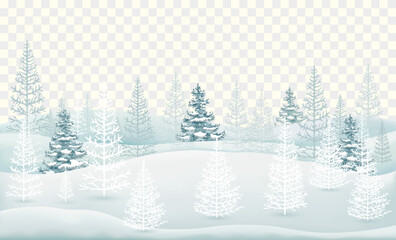 Winter forest covered with snow with coniferous trees isolated. Vector illustration
