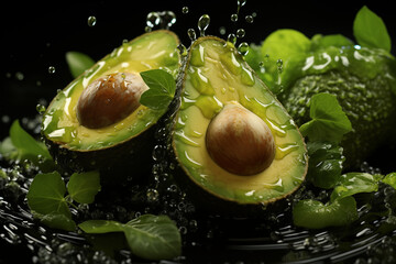 Na tym zdjęciu awokado, otulone kroplami wody, prezentuje swoją soczystość i nawilżającą delikatność.