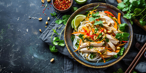 Chicken salad with noodles and carrots - obrazy, fototapety, plakaty