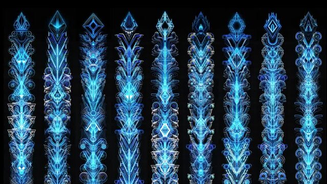 Big Mix Cyberpunk Digital Symbols Columns Pattern Random UltraHD Video Motion Background VJ Loop