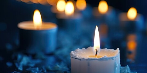Eternal glow. Candlelight illuminating darkness creating symbolic scene of peace and hope. Flickering flames. Dark night brightened by warmth of many candles creating romantic atmosphere