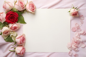 Love letter mockup, an empty piece of paper surrounden by pink roses