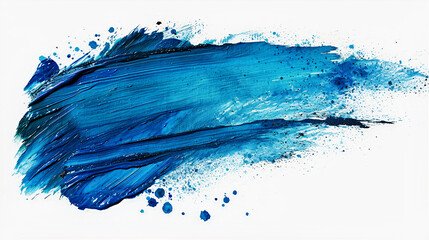 Brush stroke of blue oil or acrylic paint on a white background. Art painting banner illustration. Generative AI - obrazy, fototapety, plakaty