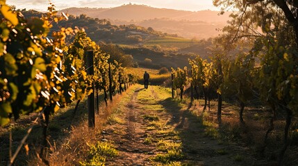 Vineyard with Ripe Grapes in Lush Green Garden.