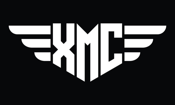 XMC three letter logo, creative wings shape logo design vector template. letter mark, word mark, monogram symbol on black & white.