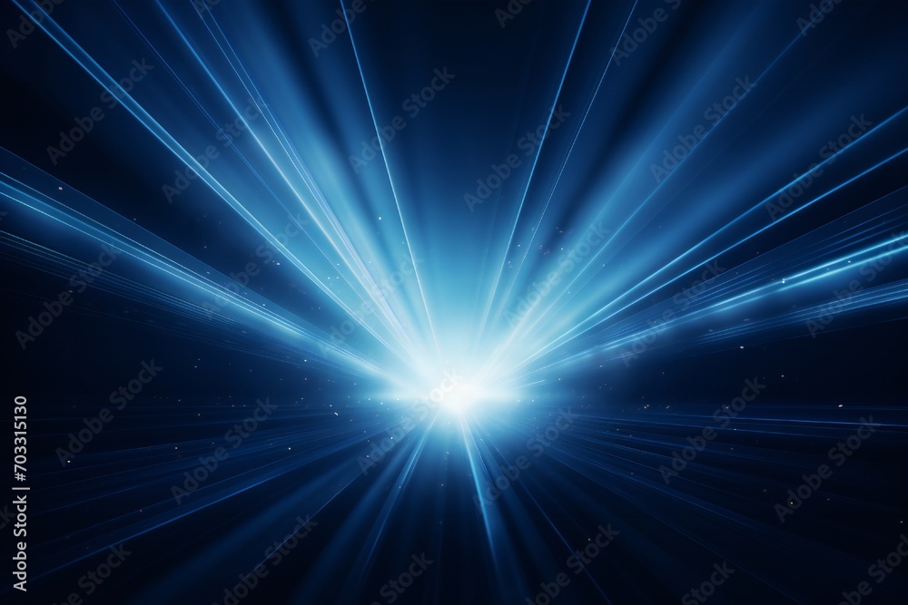 Wall mural volumetric light rays on dark blue background generative ai