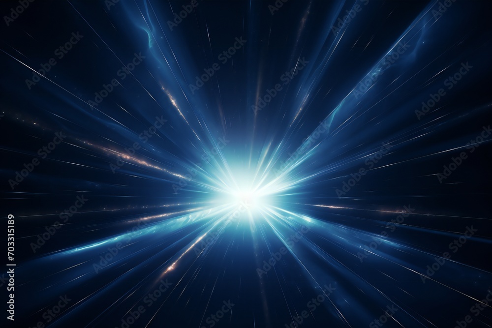 Wall mural volumetric light rays on dark blue background generative ai