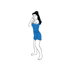 Kickboxing fighting girl flat vector illustration