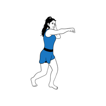 Kickboxing fighting girl flat vector illustration