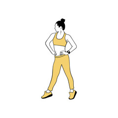 Attractive woman doing stretching exercises flat vector illustration