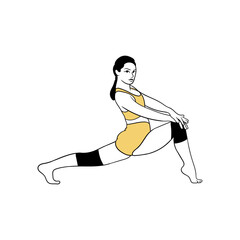 Attractive woman doing stretching exercises flat vector illustration