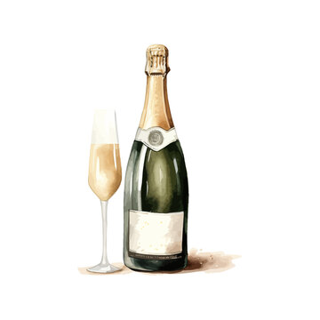 Bottle of champagne watercolor. Vector illustration design.