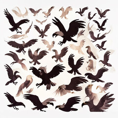 Obraz premium Set of silhouettes of flying cartoon eagles