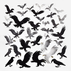 Obraz premium Set of silhouettes of flying cartoon eagles