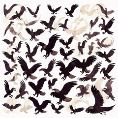 Obraz premium Set of silhouettes of flying cartoon eagles