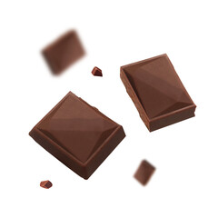 Levitating chocolate chunks on transparent background png