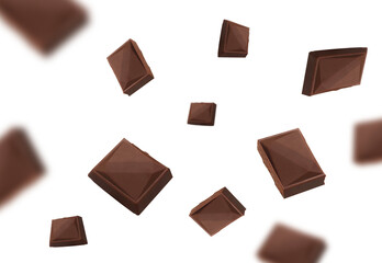 Falling chocolate pieces isolated on transparent background png