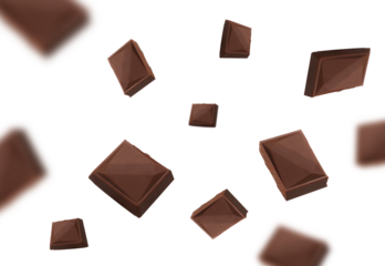 Falling chocolate pieces isolated on transparent background png