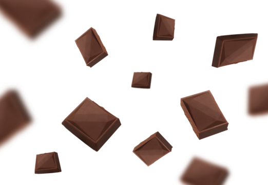 Falling chocolate pieces isolated on transparent background png