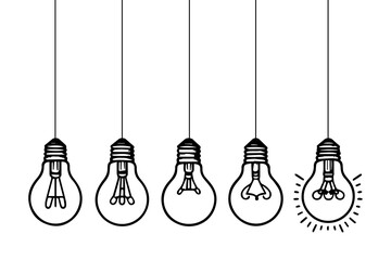 doodle of light bulb illustration, idea symbol on white background.