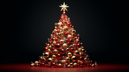 a Christmas tree constructed from intricate Christmas balls and festive decorations, artistically isolated on a clear PNG background
