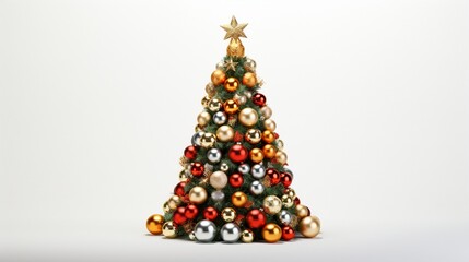 a Christmas tree formed by intricate Christmas balls and festive decorations, isolated on a clear PNG background