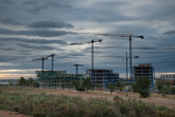 Residential buildings under construction seen in the morning in Barcelona.