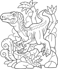 prehistoric dinosaur velociraptor, coloring book for children - 703318517