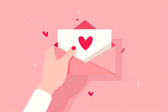 flat illustration of sending a love letter on Valentine's Day. a pink love letter, a Valentine's card.