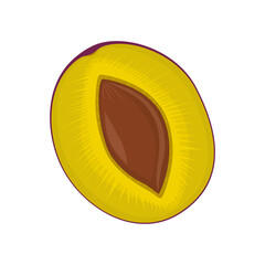 Plum isolated on a white background. Delicious ripe plum whole vegetable and pieces, slices. Flat style, cartoon design
​