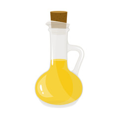Oil in a glass bottle isolated on white. Vector illustration in a flat style. Natural organic healthy oil product. Vegetable oil.