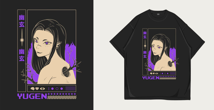 Anime graphic t-shirt design, urban streetwear vector illustration for t-shirt, apparel and clothing design
