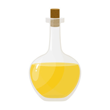 Oil in a glass bottle isolated on white. Vector illustration in a flat style. Natural organic healthy oil product. Vegetable oil.
