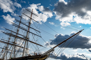 Exhibition Of Fast Clipper Cutty Sark In Greenwich Maritime Museum In London, United Kingdom