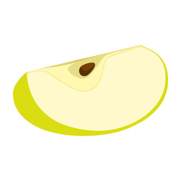 Apple green juicy fruit isolated on white background. Whole and sliced apple, flat style, cartoon design