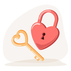 Clip art of heart love padlock and love key on isolated background. Design for Valentine’s Day, Mother’s day and wedding celebration, greeting cards, invitations, textile, home decor.
