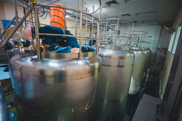 Stainless lid steel tanks with pressure meter in equipment tank facility for water