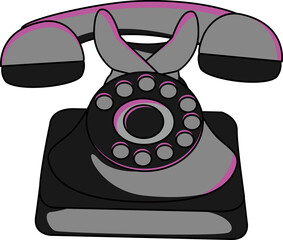 黒電話（rotary dial phone）(PNG)