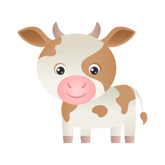 Cute calf Isolated on white background. Vector little spotted cow. Simple illustration of funny farm animal. Cartoon children character.