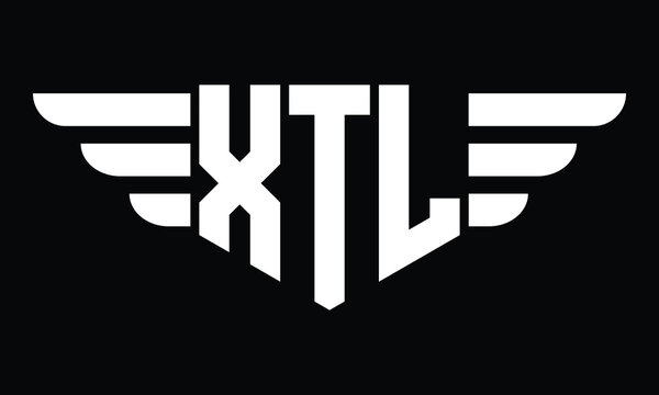 XTL three letter logo, creative wings shape logo design vector template. letter mark, word mark, monogram symbol on black & white.