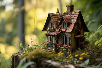 Small toy house in nature.