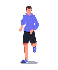 Man Running or Jogging in Sportswear. Cardio workout. Sports, Healthy Lifestyle. Flat Cartoon Vector Illustration.