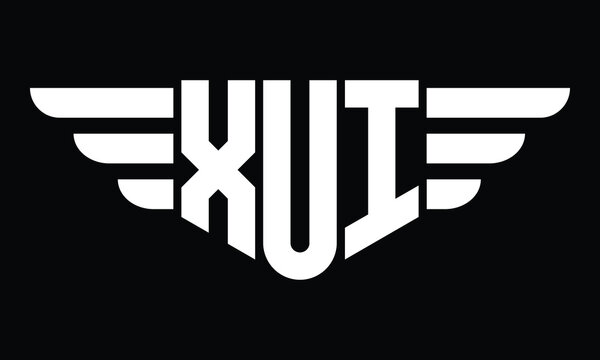 XUI three letter logo, creative wings shape logo design vector template. letter mark, word mark, monogram symbol on black & white.
