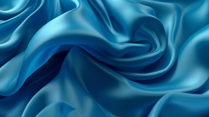 Obraz premium Texture détaillée de drap de soie ondulé bleu. Satin velouté pour matière drapeau. 